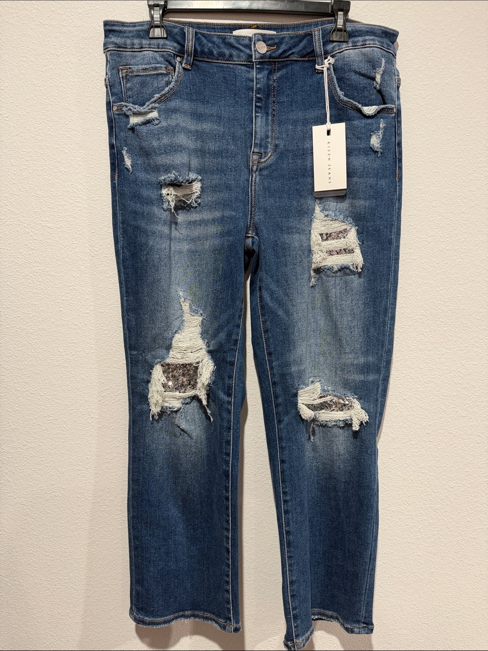 NWT Risen Distressed Sequin Women’s Ripped Jeans 1XL 14/16